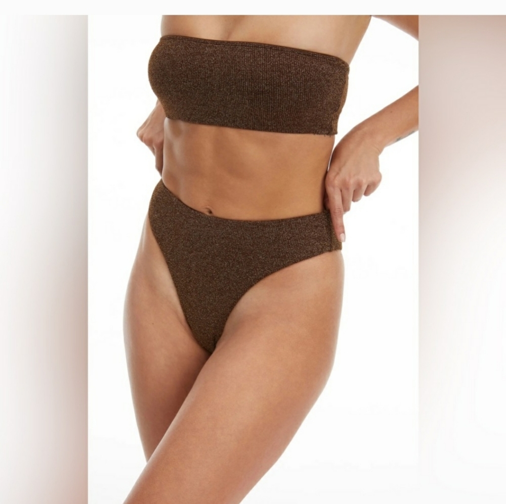 NWT! Good American Chocolate Brown Good Waist Cheeky sparkle bottoms